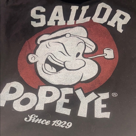 Sailor Popeye graphic vintage style tee shirt T-shirt charcoal black 100% cotton - Picture 3 of 4